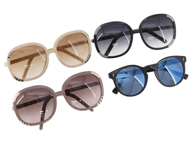 Gafas de sol VALENTINO Chloe de plástico 4 Set Black Beige Brown Auth BA13633 Castaño Negro