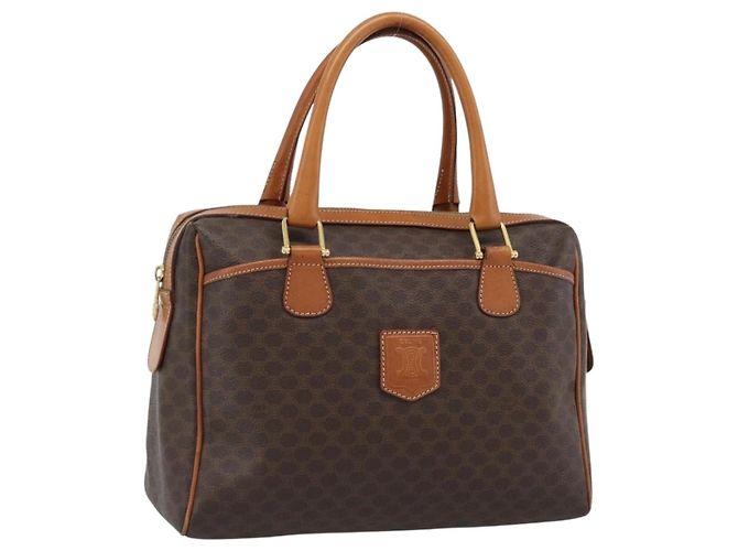 Céline Sac Boston CELINE en toile Macadam PVC Cuir Marron Or Auth 189950A Doré