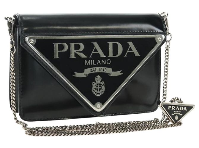 PRADA Chain Shoulder Bag Patent Leather Black Silver Auth 190226SAM Silvery