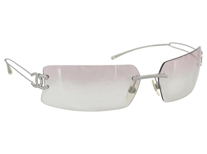 CHANEL COCO Mark Sonnenbrille Metal Silver CC Auth 190235 Silber