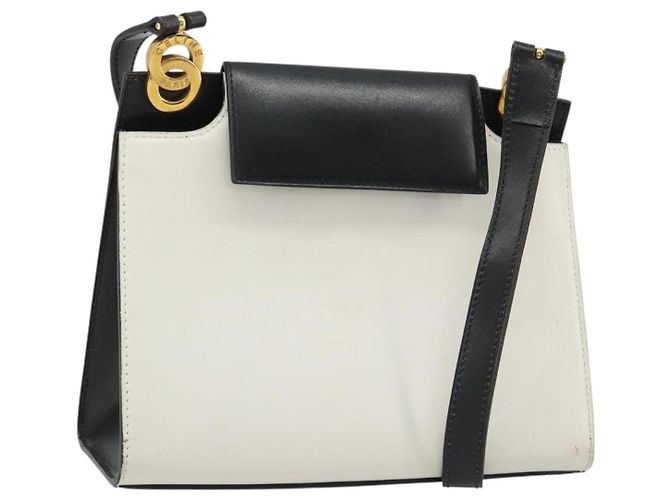 Céline CELINE Circle Schultertasche Leder Weiß Gold Auth 189542A Golden