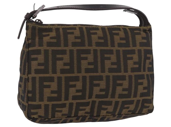 FENDI Zucca Accessory Pouch Brown Silver 8N0005 Auth 189182 Silvery