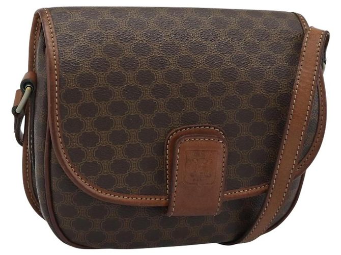 Céline CELINE Macadam Canvas Shoulder Bag PVC Leather Brown Gold Auth 189670 Golden