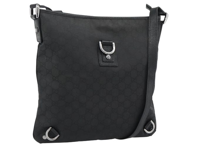 Borsa a Spalla GUCCI GG Canvas Nylon Nero Argento 268642 Auth 189865A