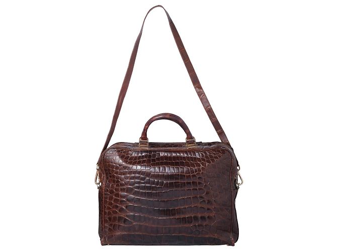 Autre Marque Bolsa de mão com alça superior em couro de crocodilo marrom Pierre Cardin