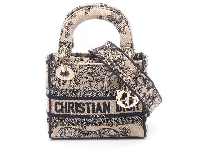 Christian Dior Dior LADY D-LITE Mini 2-Way Handbag Nero Beige