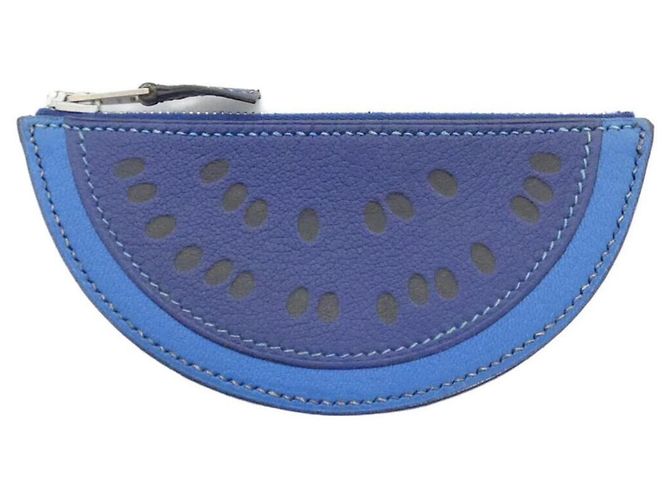 Hermès Hermes Blue Chevre Leather Coin Purse