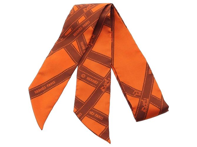 Silk In Hermès Sciarpa Hermes Twilly BOLDUC Marrone Seta