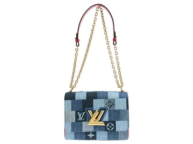 Borsa a Spalla Louis Vuitton Denim Monogram Twist MM Rosso Blu