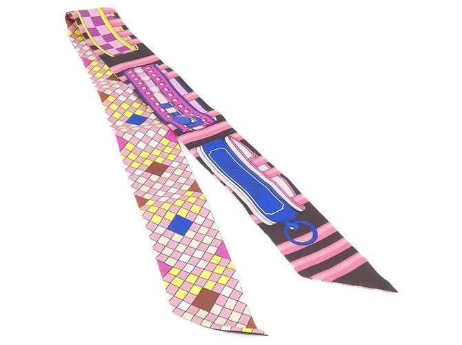 Hermès Hermes COLLIERS DE CHIENS REMIX Twilly Scarf Rosa Damier ebene