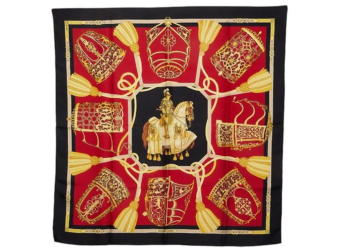 Hermès Sciarpa in pelle Nose Carre 90 Hermes Nero Rosso Multicolore