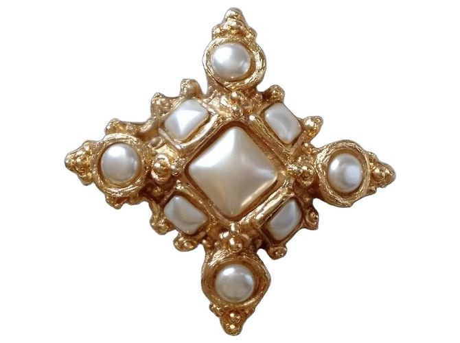 Autre Marque Spilla Vintage Jacky de G Paris Croce Perle D'oro