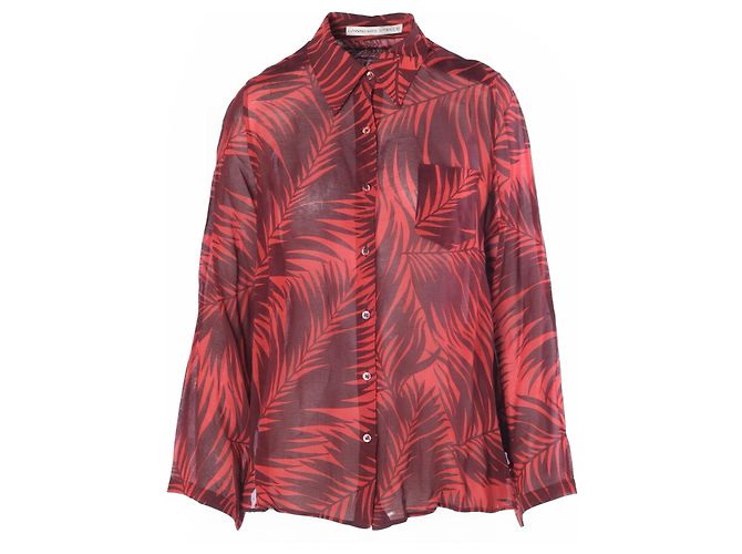 Autre Marque Lawrence Steele Seidenbluse mit rotem Palmendruck