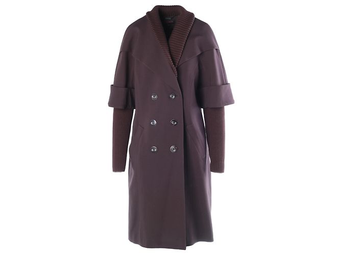 Escada Wool Coat With Ribbed Cuffs And A Double-Breasted Button Closure Brown