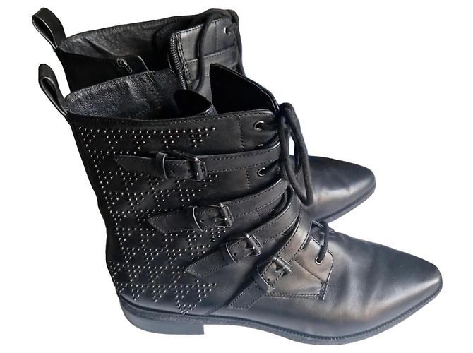 Autre Marque What For schwarze Biker-Lederstiefel mit Nieten