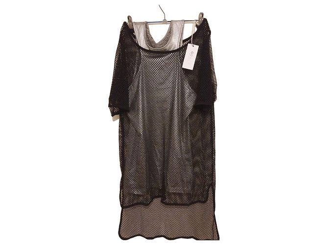 Guess Set aus schwarzem Mesh-Oberteil und silbernem Tanktop