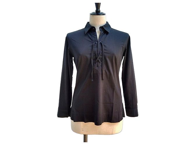 Blusa Ralph Lauren nera in cotone con lacci Nero