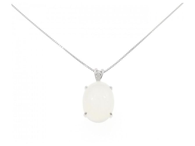 Autre Marque Colar de ouro branco Au750, pedra da lua e diamante Prata
