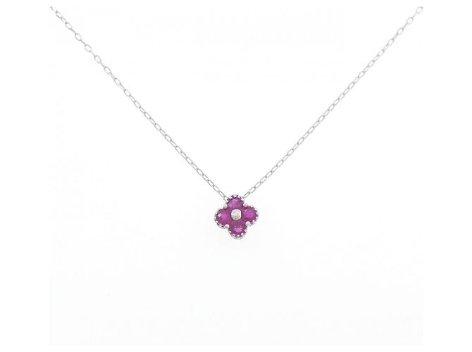 Autre Marque Au750 Blumen Rubin Halskette Silber