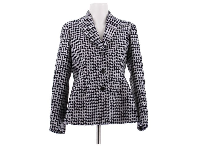 Christian Dior Mantel mit Hahnentritt-Muster Grau