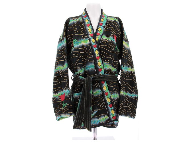 Autre Marque MONOKI Kimono mit Mustern grün Baumwolle M