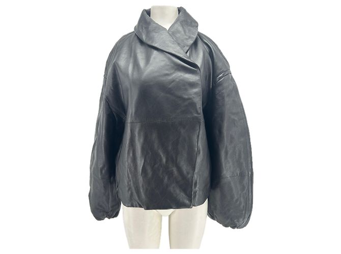 Mango Leather Jacket Black