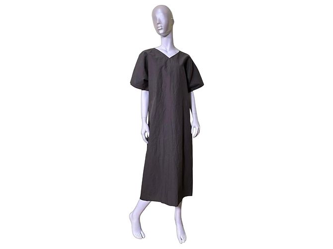 SOFIE D'HOORE Midi-Kleid Disa mit V-Ausschnitt in Dunkelgrau Anthrazitgrau