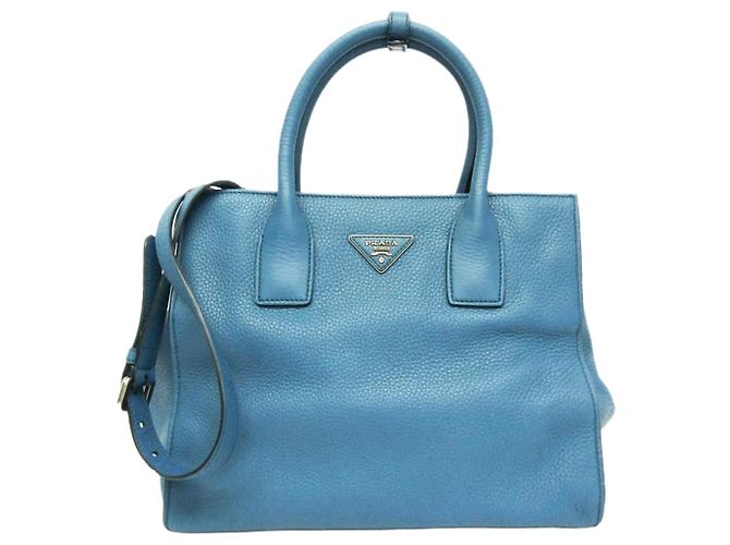 Prada Bolsa 2way em couro Vitello Daino azul