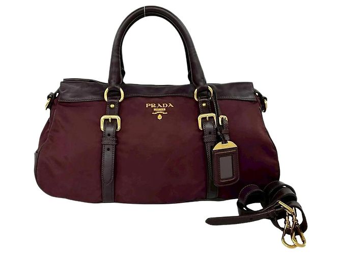 Prada Borsa a manico superiore in nylon e pelle bordeaux Bordò