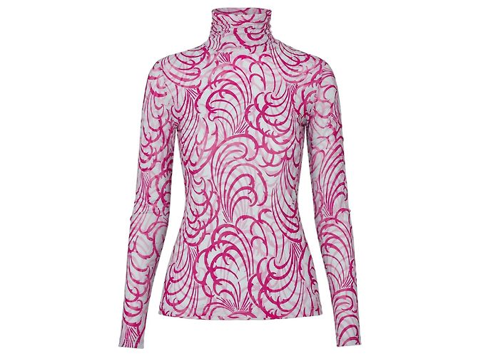 Dries Van Noten Top Mesh Collo Alto Rosa Bianco