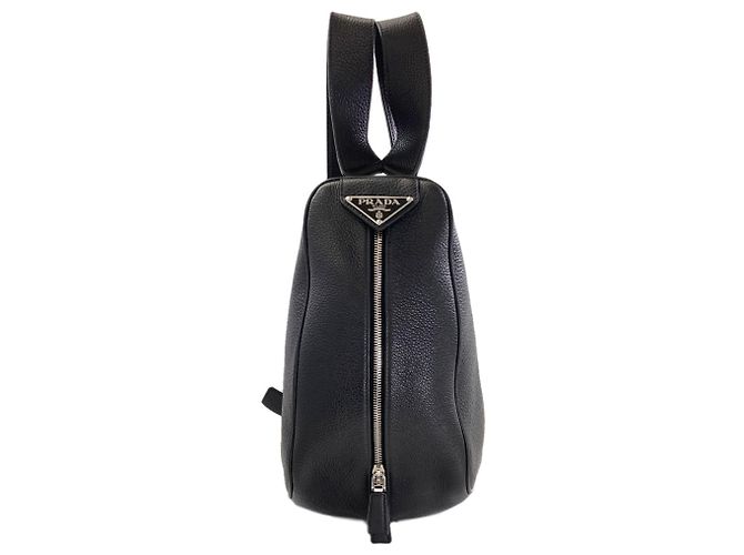 Prada 2VZ099 Triangle Leather Backpack Black