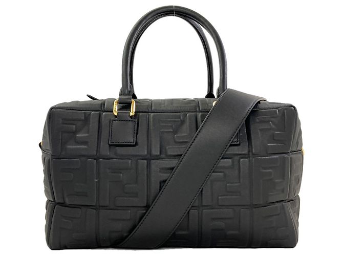 Fendi Zucca Pattern Embossed 2-Way Handbag Black