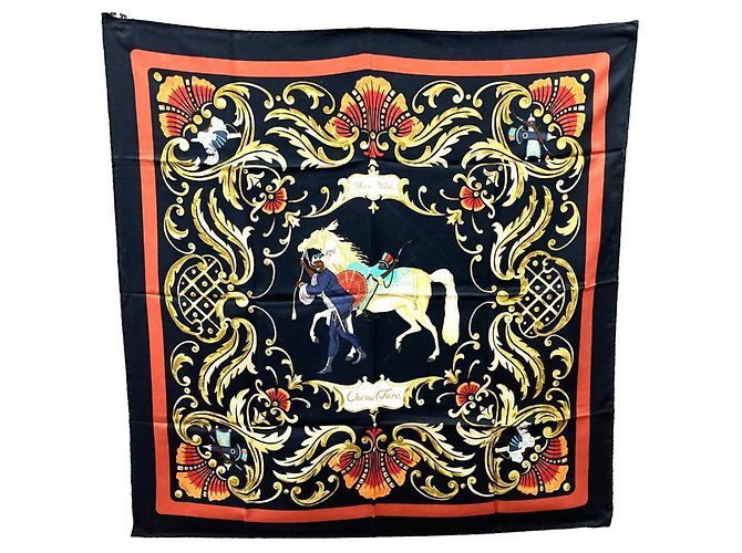 Hermès HERMES Lenço Carré 90 Cachecol Cheval Turc Preto