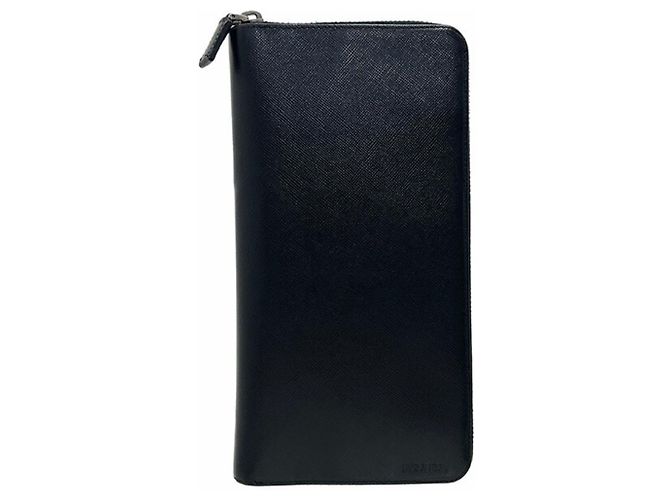 Prada Embossed Calf Leather Long Wallet Black