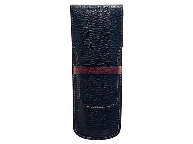 Hermès Étui à stylo en cuir Hermes noir et rouge