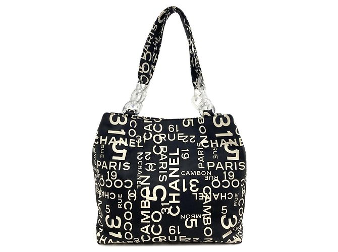 Chanel By C Tote Bag Canvas Schwarz Weiß
