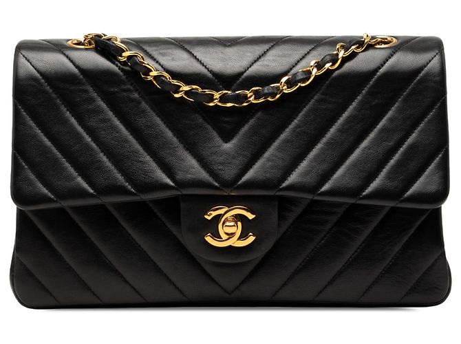 Chanel Black Medium Classic Chevron Lambskin Double Flap Nero