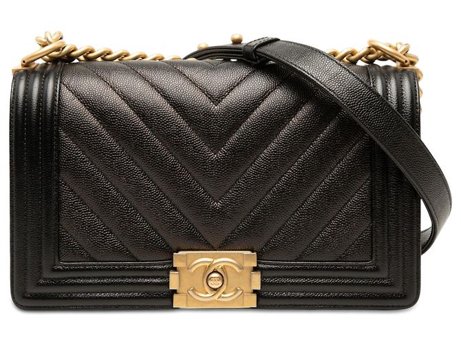 Chanel Black Old Medium Chevron Caviar Boy Flap Noir