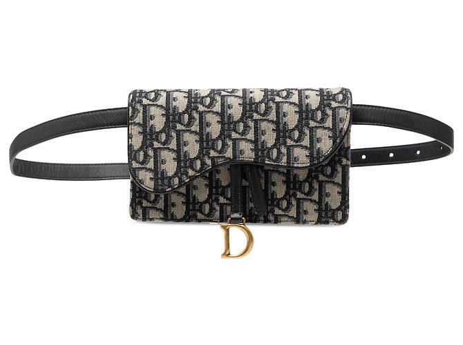 Borsa a tracolla Saddle in tela Blue Oblique di Dior Blu navy