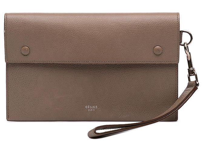 Céline Clutch multifunções em couro de vitelo granulado marrom Celine Taupe