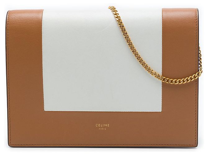 16 Céline Cartera con cadena y estructura de cuero marrón Celine Castaño