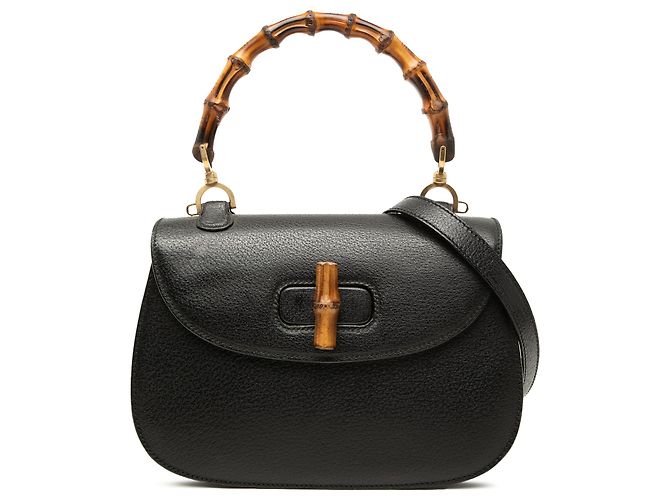 Gucci Pele de vitelo granulada preta Bamboo Night Preto