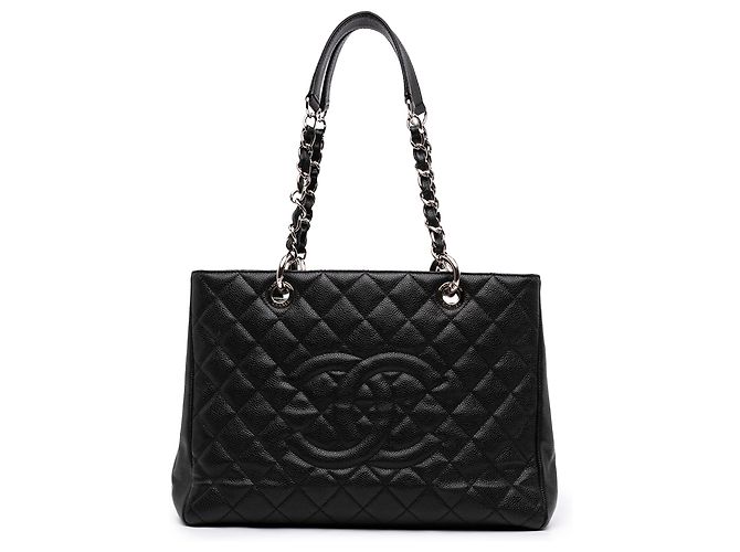 Chanel Große Einkaufstasche aus schwarzem Kaviar