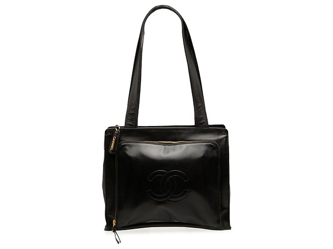 Tote Chanel Black CC Lambskin Front Zip Pocket Noir
