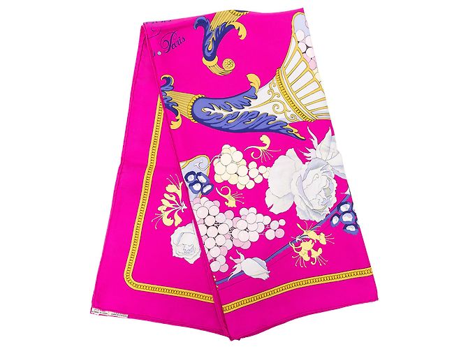 Lenço de seda Hermès Pink Fleurs et Raisins 90 Rosa