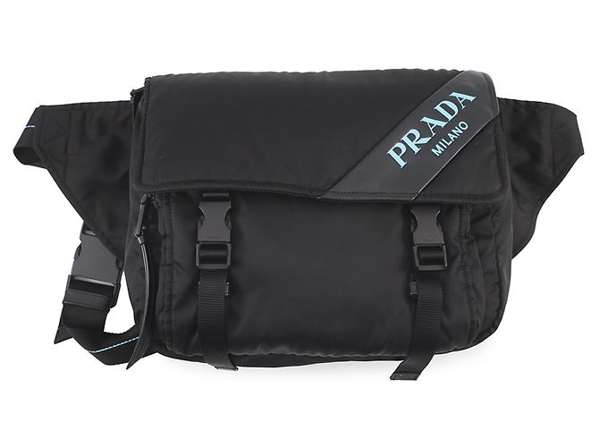 Borsa a tracolla in nylon nero e pelle Prada