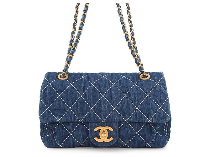 Borsa a Spalla Chanel Denim Chain Blu