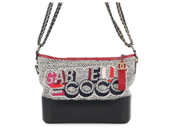Bolsa de ombro Chanel Gabrielle Medium Hobo em tweed Branco Vermelho Azul marinho