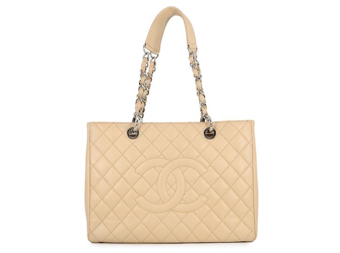 Bolsa Chanel de couro de bezerro granulado bege