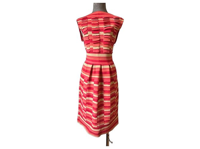 Christian Dior Gestreiftes Sommerkleid - Runway 2012 Pink Rot Beige